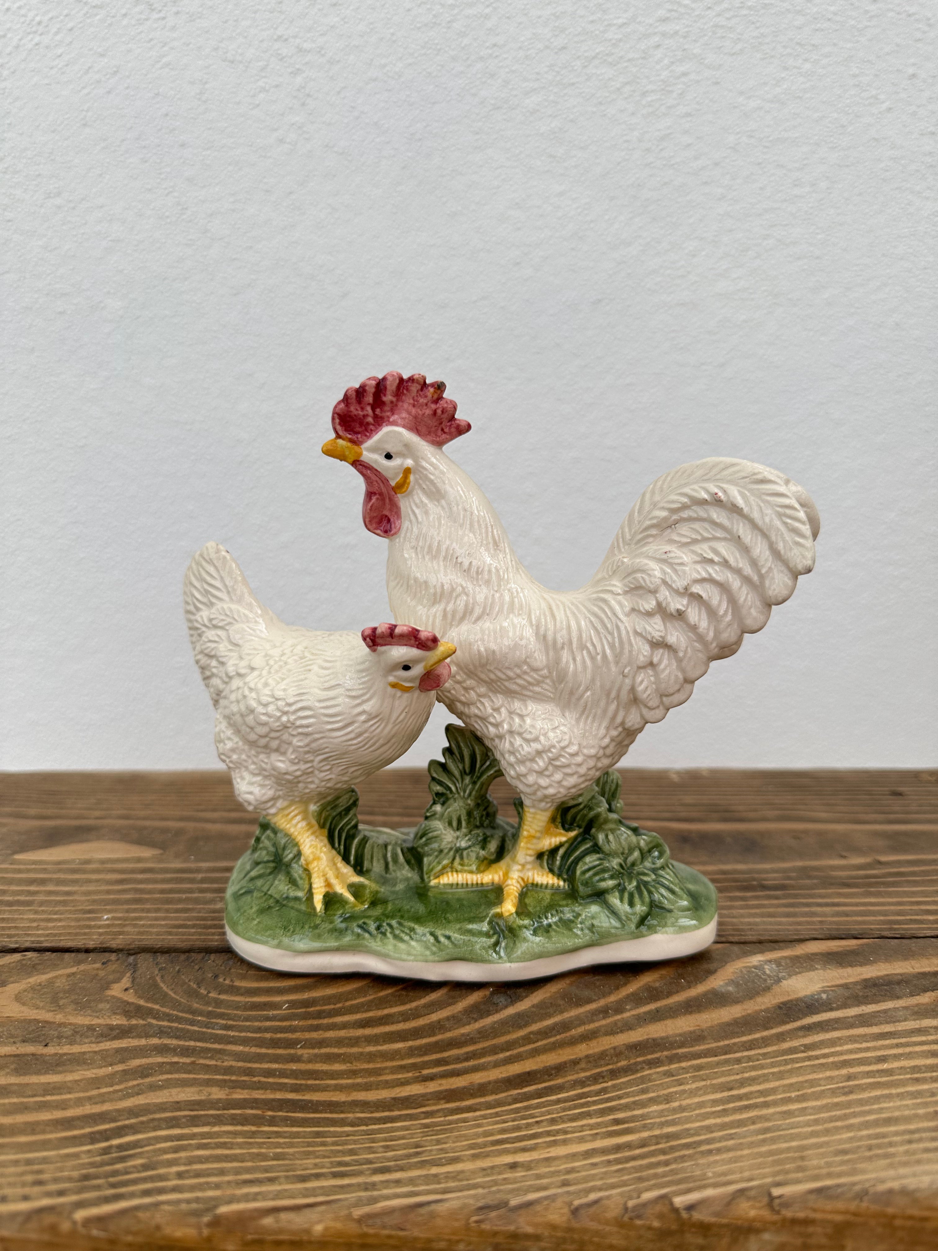 Hane og høne i porcelæn, 13 cm