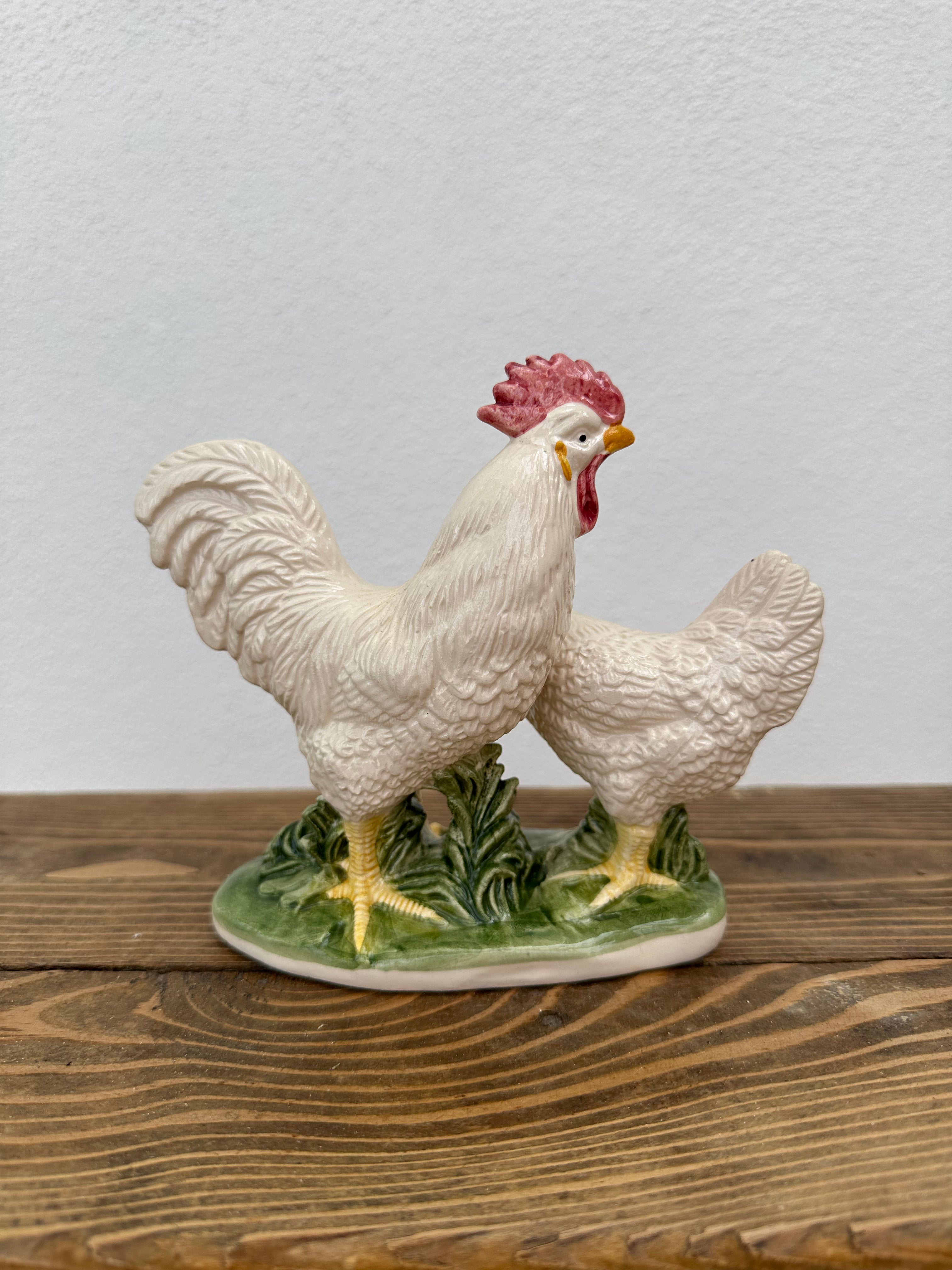 Hane og høne i porcelæn, 13 cm