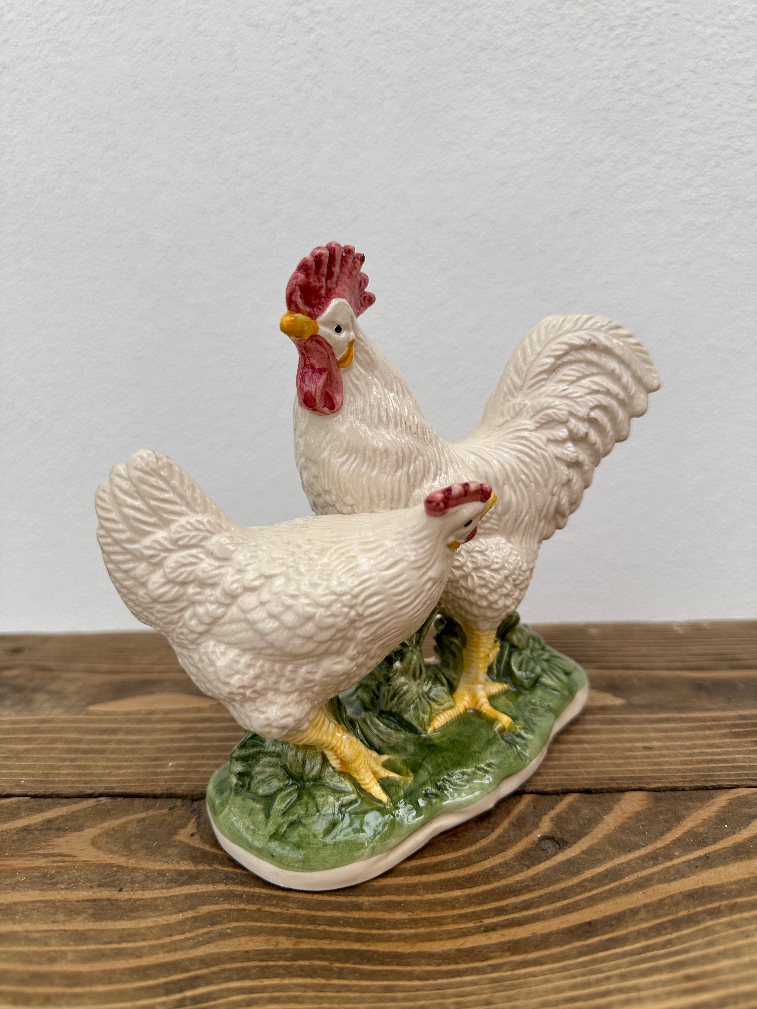 Hane og høne i porcelæn, 13 cm