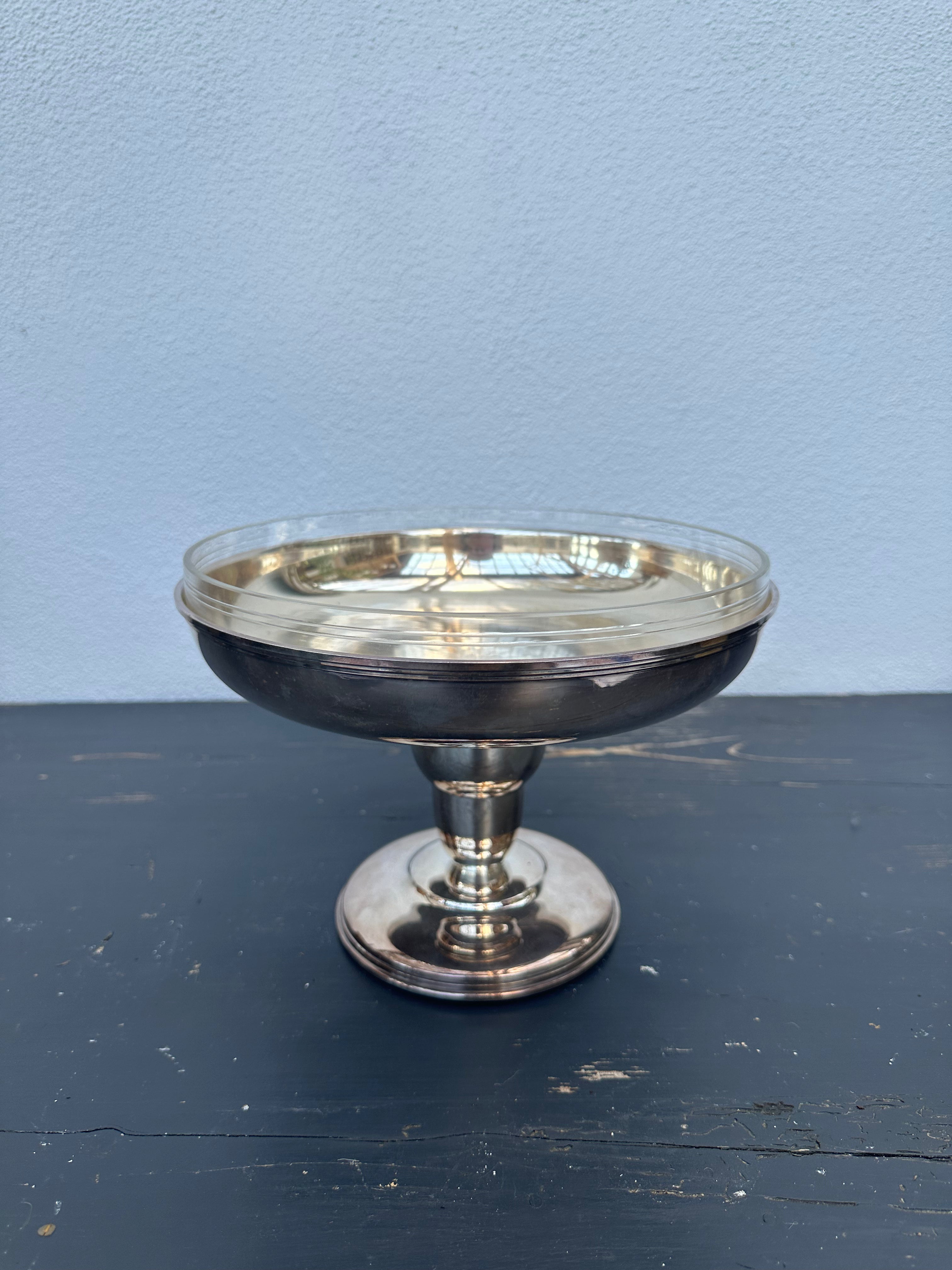 Sølv opsats m. glas, 18 cm