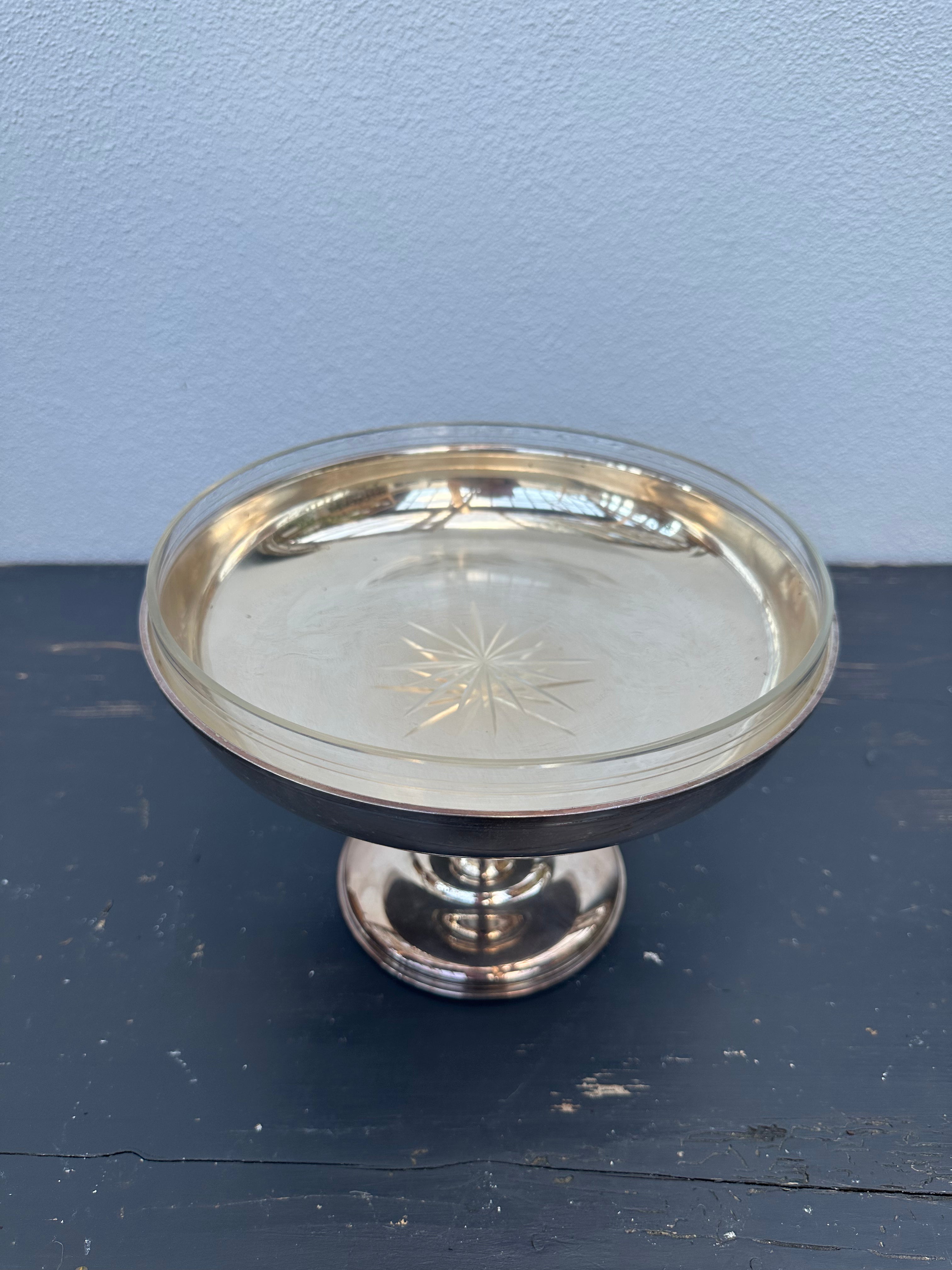 Sølv opsats m. glas, 18 cm