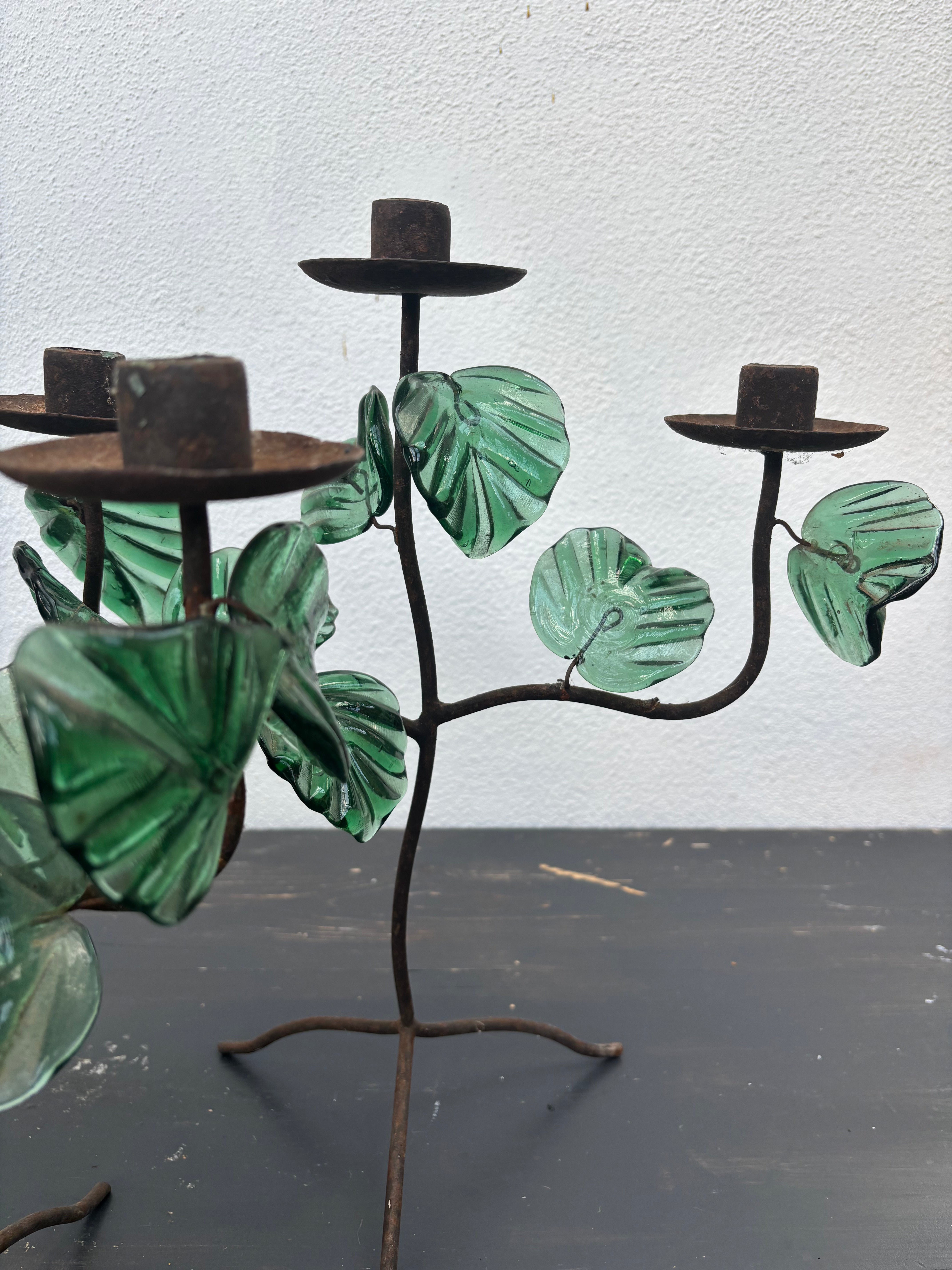 Fransk rustik stage med glasblade, h38 cm.