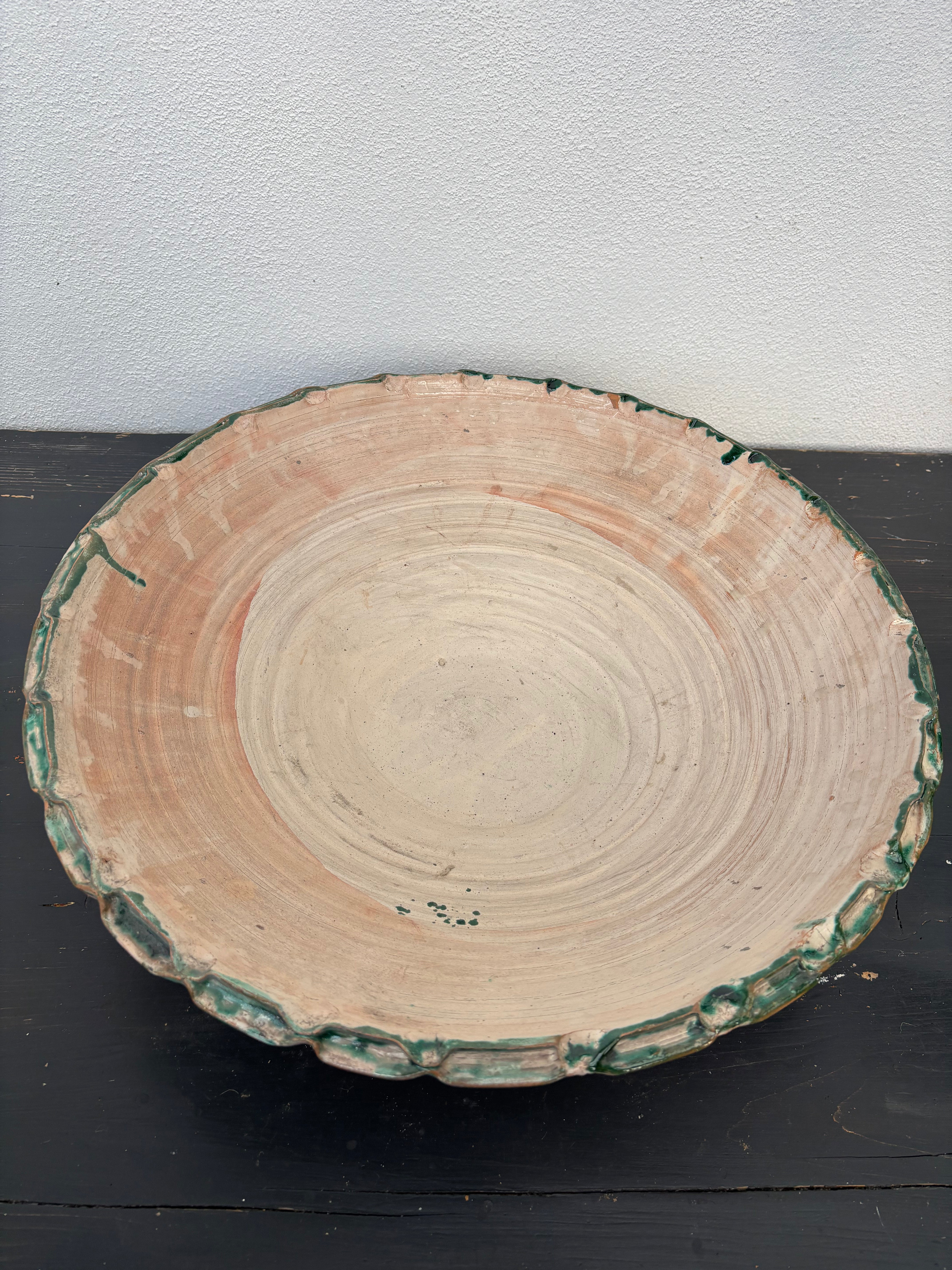 Italiensk fad m/ grøn kant, Ø44 cm.
