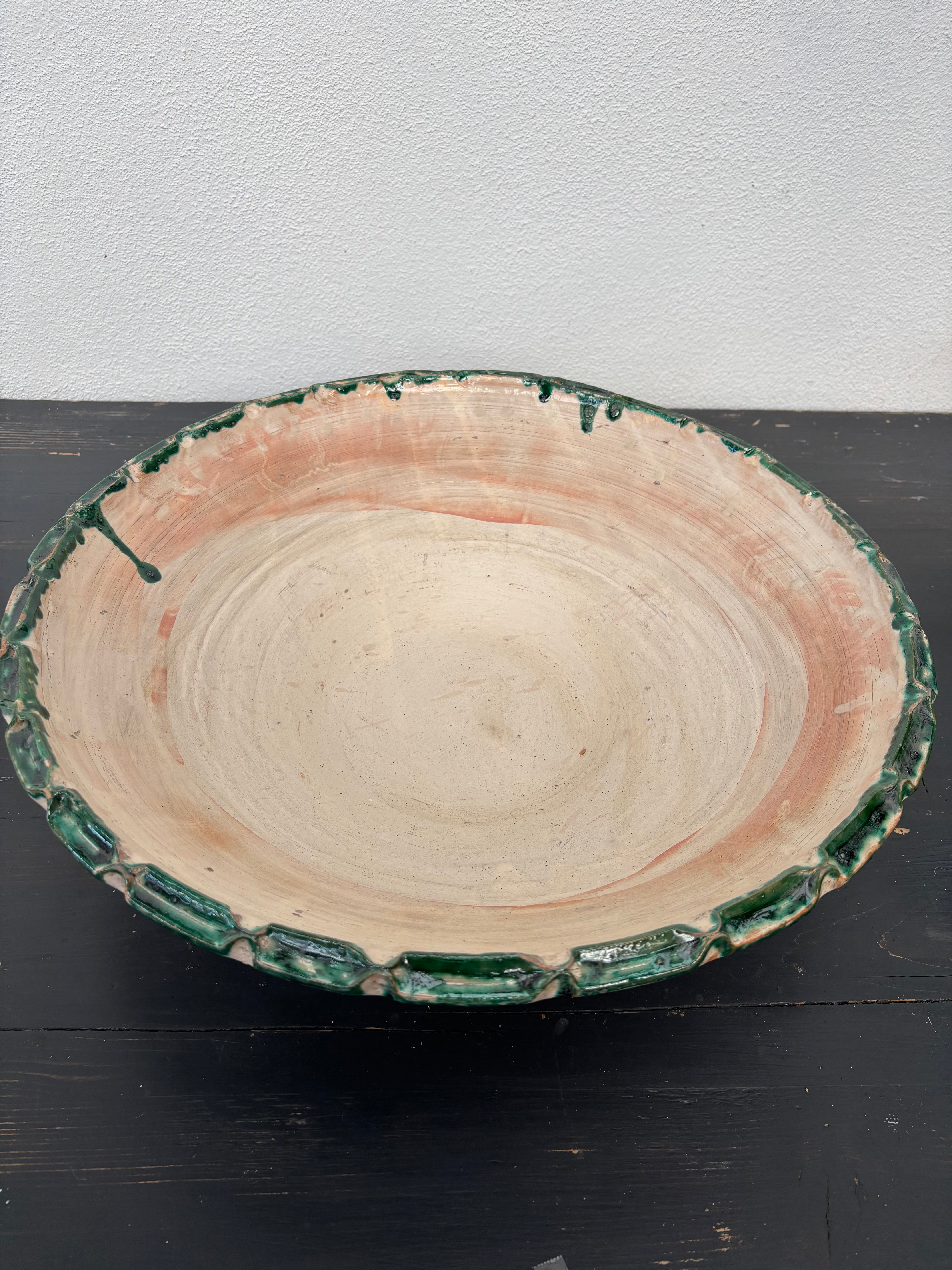 Italiensk fad m/grøn kant, Ø44 cm.