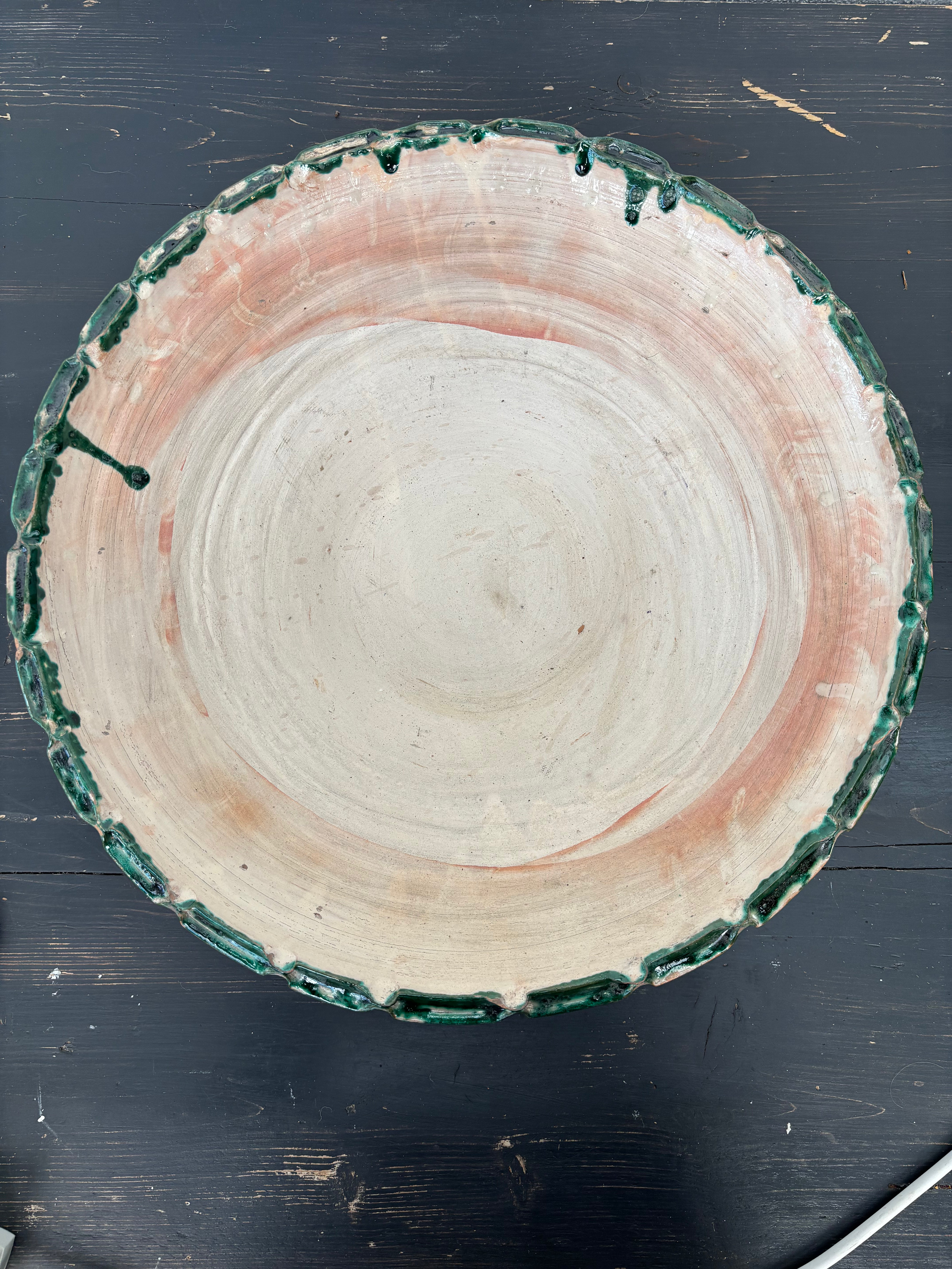 Italiensk fad m/grøn kant, Ø44 cm.