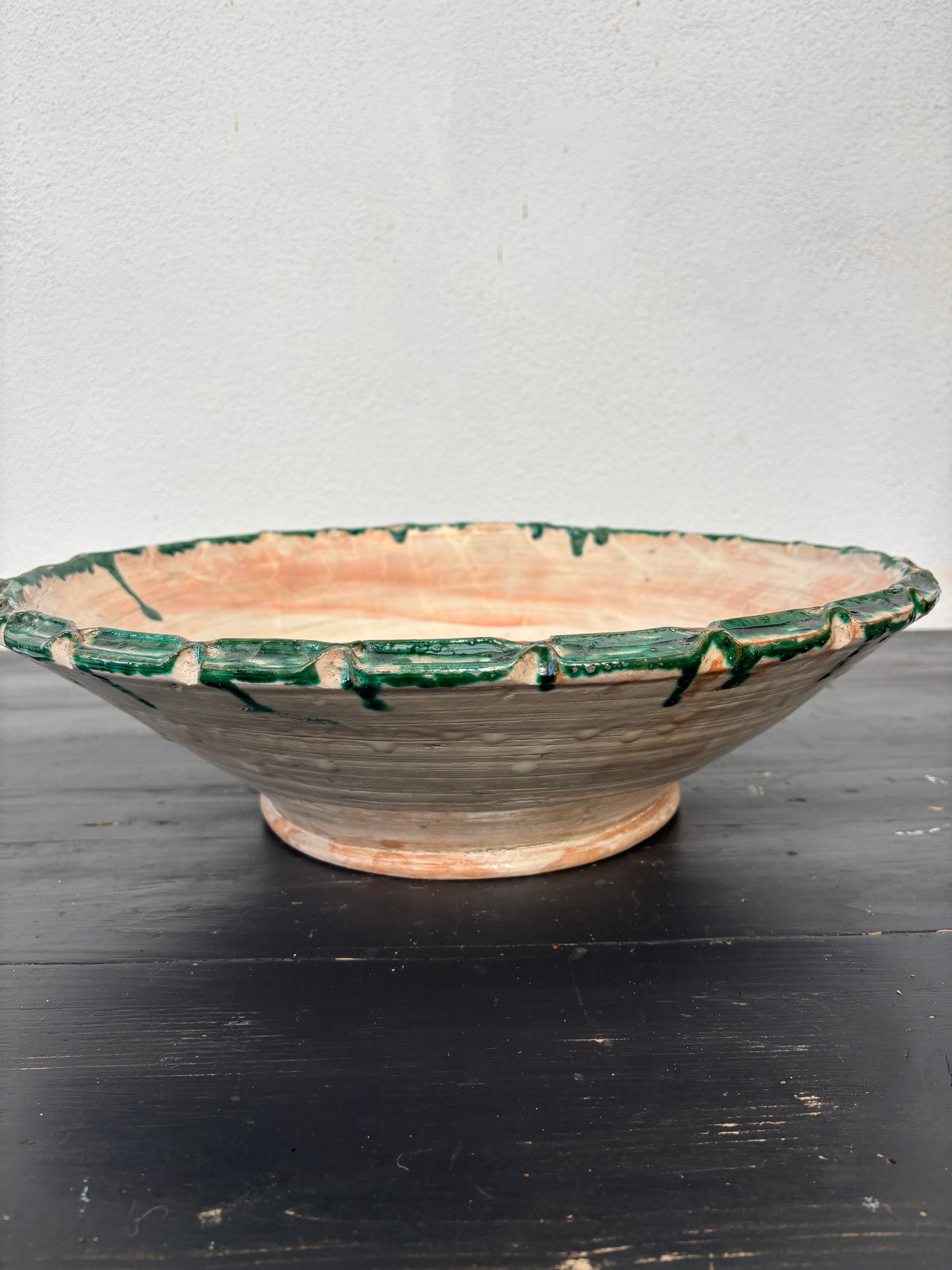Italiensk fad m/grøn kant, Ø44 cm.